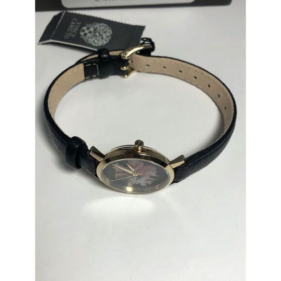 Vince Camuto VC5352 Unisex Black Leather Analog Black Dial Quartz Watch BW114 - Picture 8 of 10